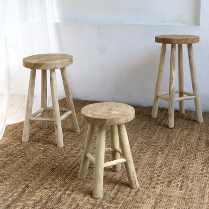 Stool Made Of Teak Wood Natural Φ35x62hcm.hm9479