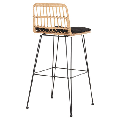 Bar Stool Outdoor Allegra Hm5452.11 Metal&cushion In Black-beige Wicker 52x51x103h Cm.