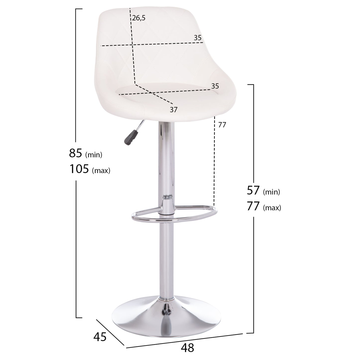 Bar Stool Rose Hm204.22 Chromed Base & Suspension & White Pu 48x45x105hcm.