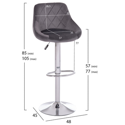 Bar Stool Rose Hm204.41 Chromed Base & Suspension & Grey Velvet 48x45x105hcm.
