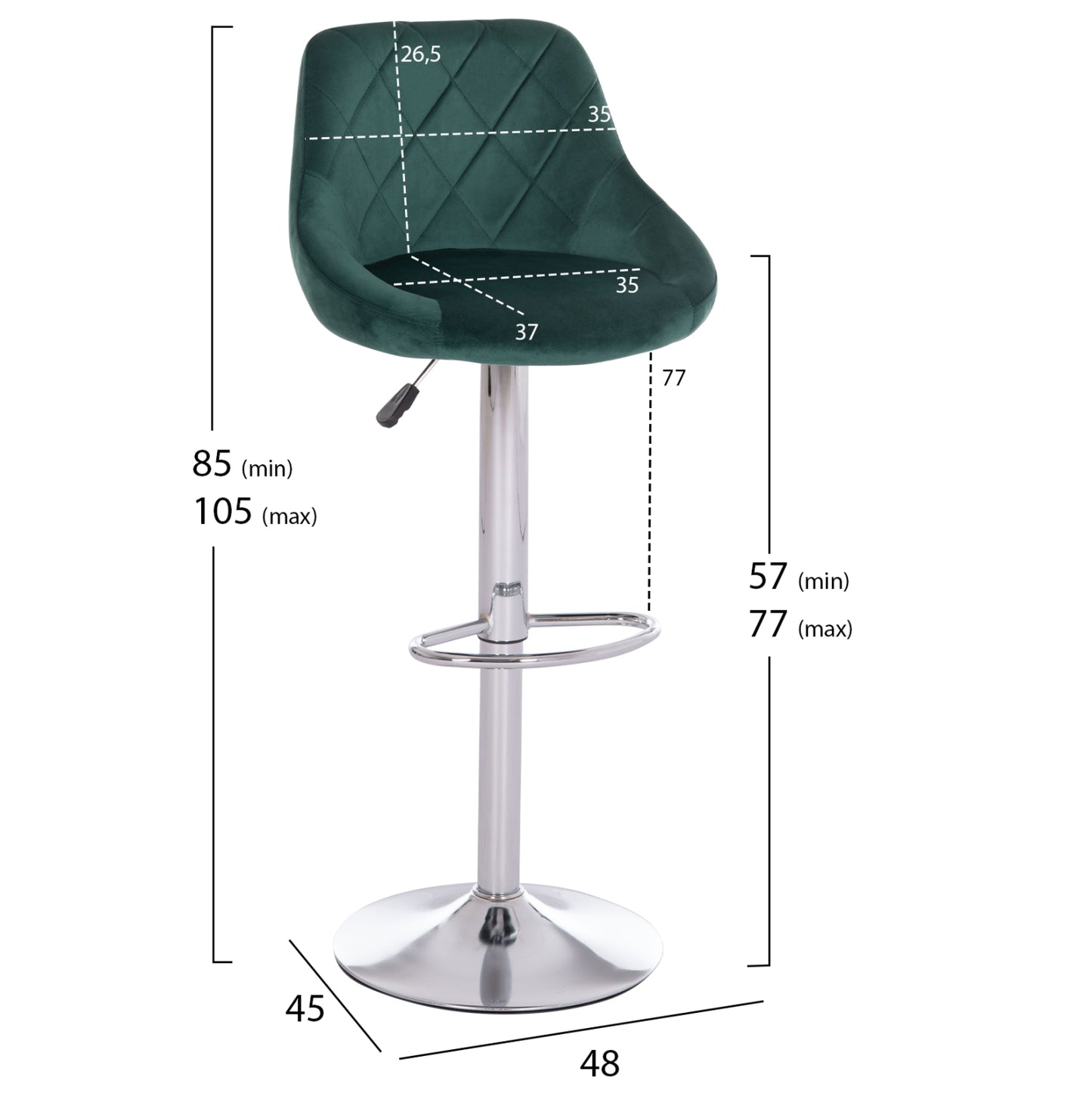 Bar Stool Rose Hm204.46 Chromed Base & Suspension & Cypress Green Velvet 48x45x105hcm.