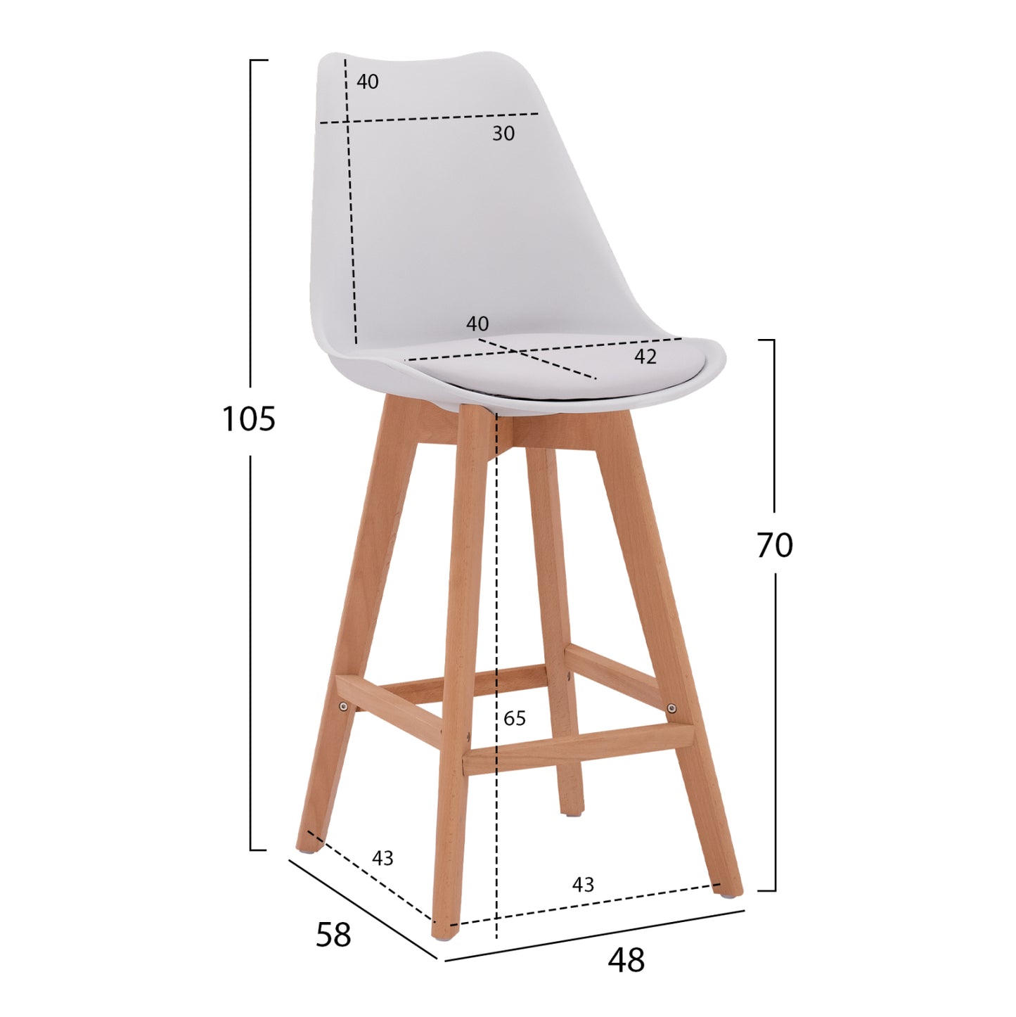Bar Stool Vegas Hm8000.11 White 48x58x105 Cm