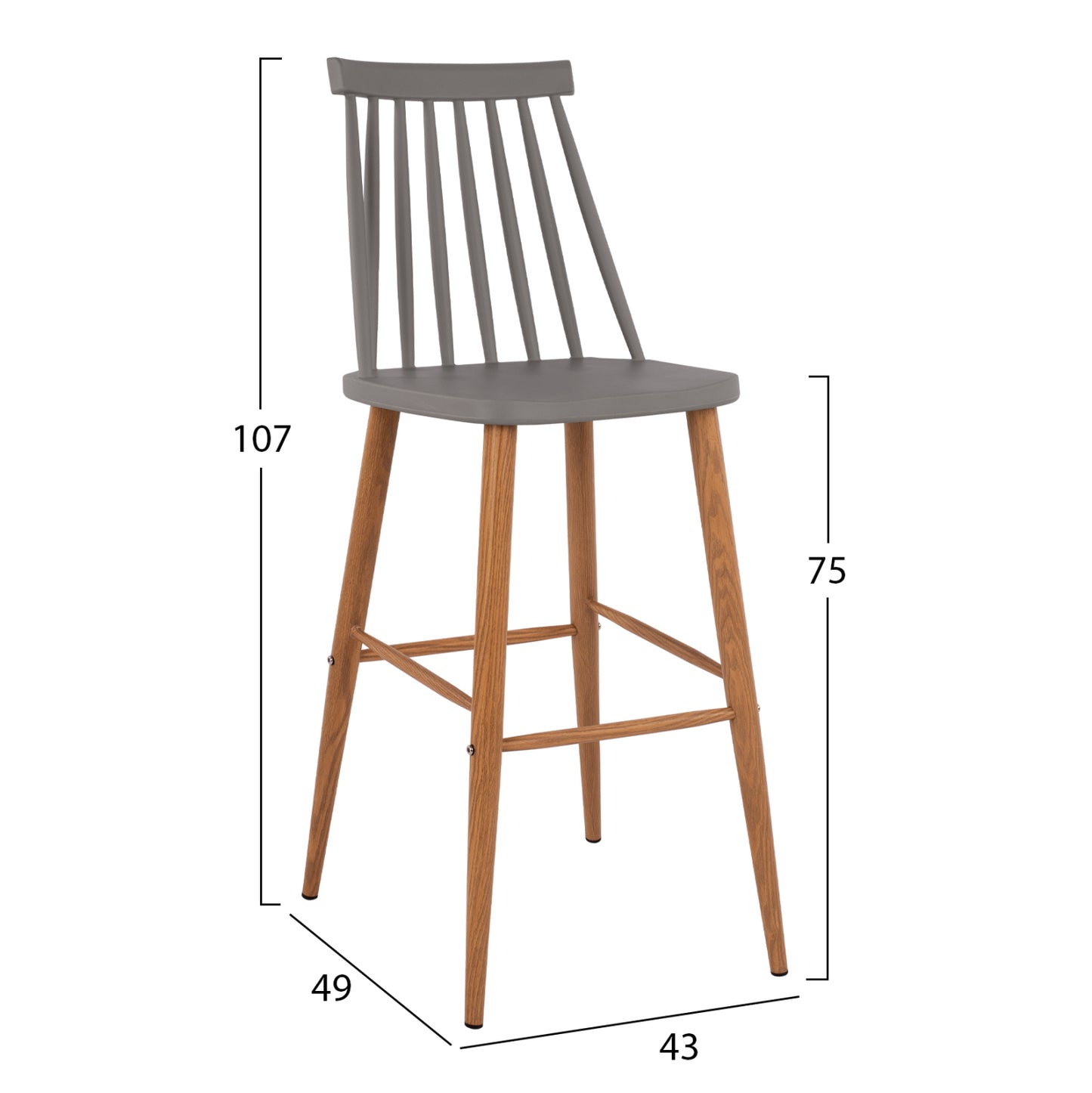 Bar Stool Hm8459.10 Vanessa In Grey Color 43x49x107 Cm