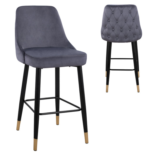 Bar Stool Serenity Hm8519.01 From Velvet Grey With Metallic Frame 51x57x110cm