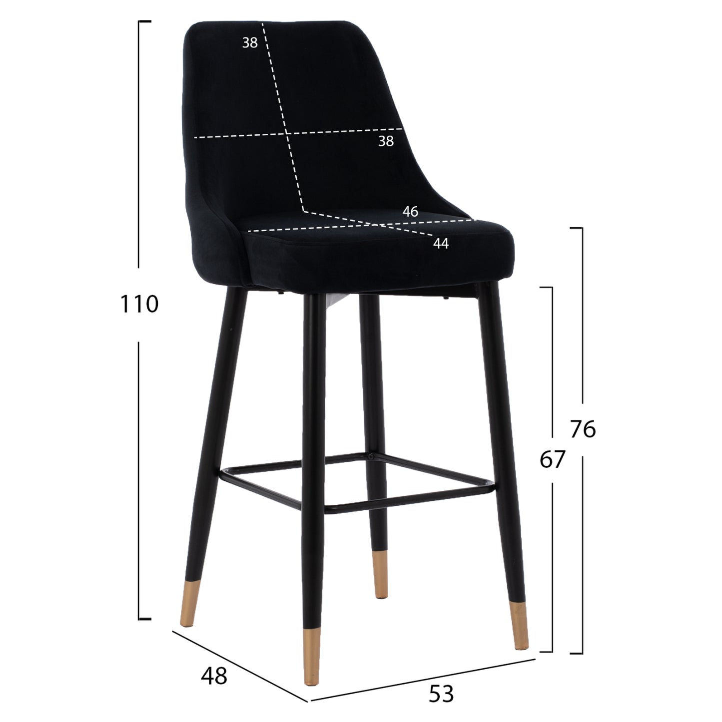 Serenity Bar Stool ΗΜ8519.04 Black Velvet With Metal Frame 53x48x110 Cm.