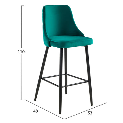 Bar Stool Serenity Hm8519.13 GreΕΝ Velvet- Metal Legs In Black 53x48x110hcm