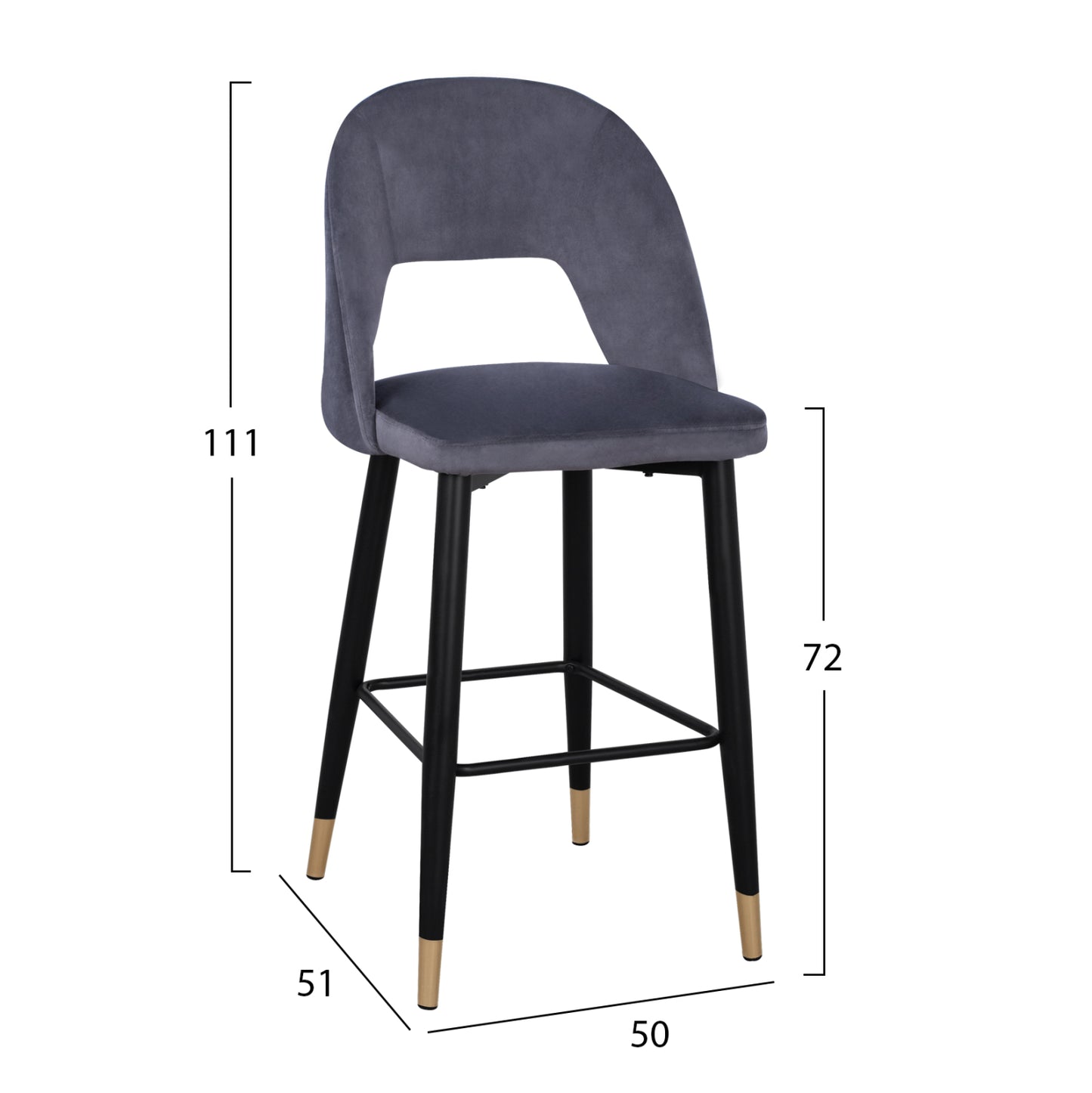 Bar Stool Harper Hm8526.01 Velvet Grey With Metallic Frame 50Χ51Χ111cm
