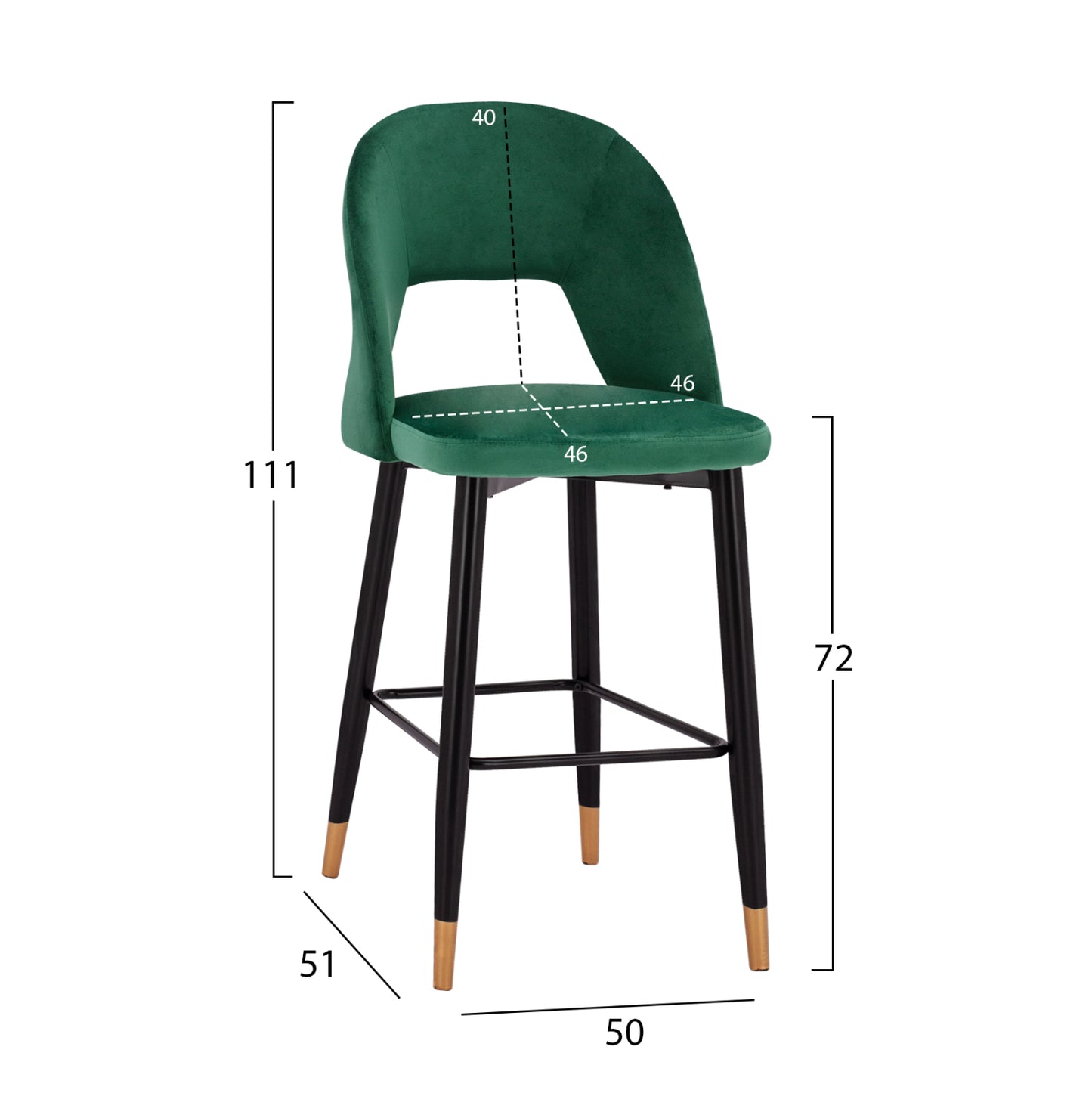 Bar Stool Harper Hm8526.03 Velvet Cypress Green With Metallic Frame 50x51x111cm