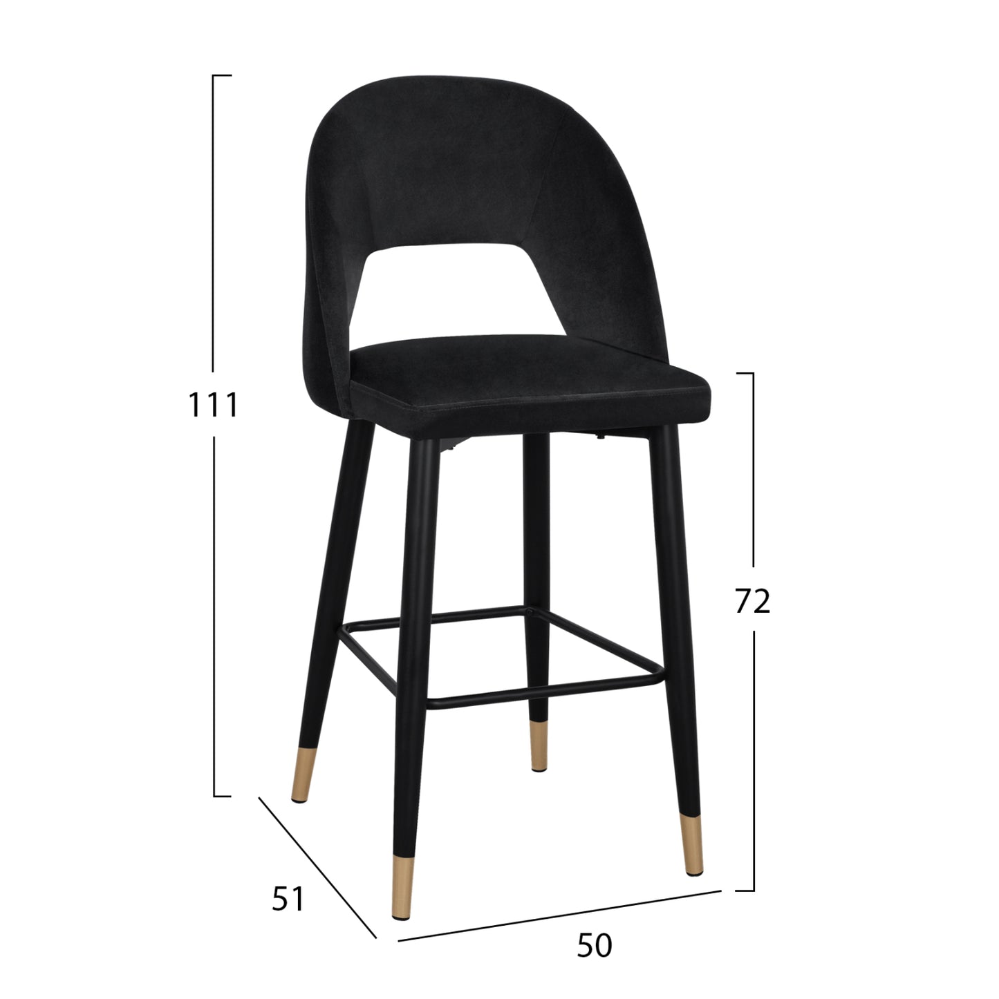 Bar Stool Harper Hm8526.04 Velvet Black With Metallic Frame 50Χ51Χ111cm