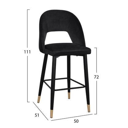 Bar Stool Harper Hm8526.04 Velvet Black With Metallic Frame 50Χ51Χ111cm