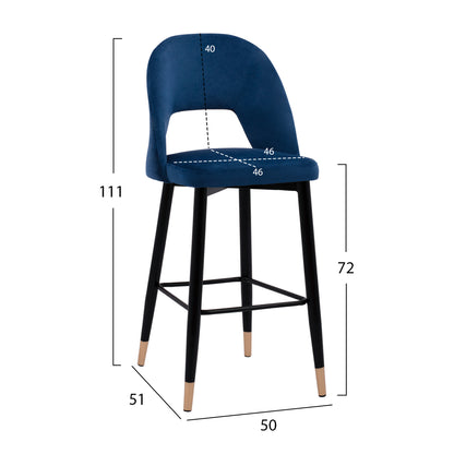 Bar Stool Harper Hm8526.08 Velvet Blue In Metallic Frame 50x51x111cm