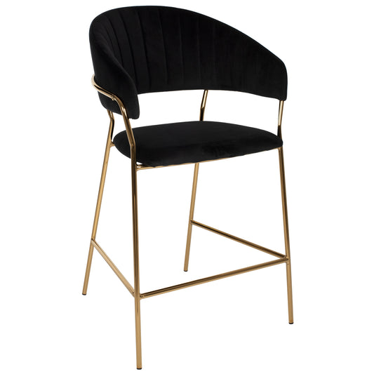 Bar Stool Theodore Hm8734.04 Black Velvet Gold Metal Frame 60x55x100hcm.