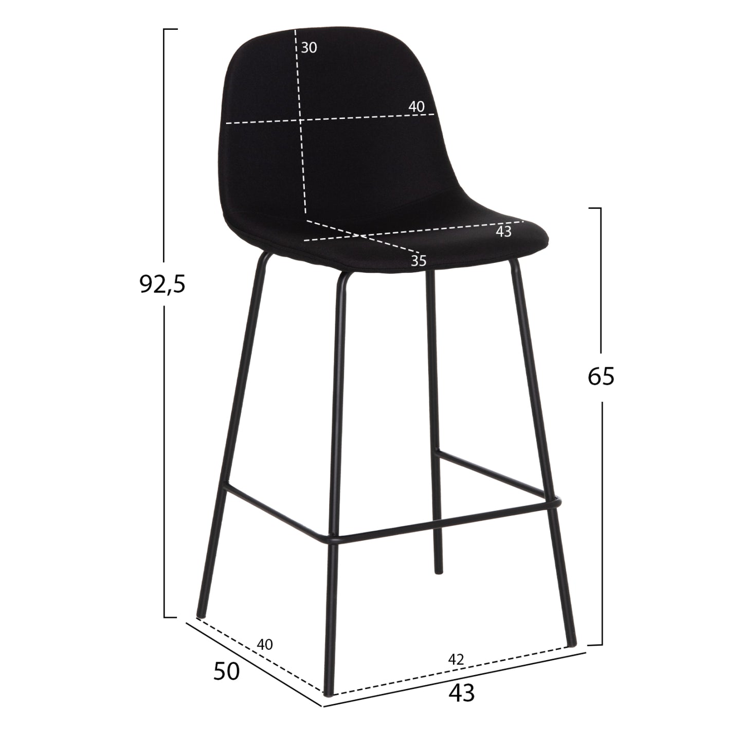 Bar Stool Vincent Hm9298.24 Medium Height-black Fabric-metal Legs 43x50x92.5hcm.