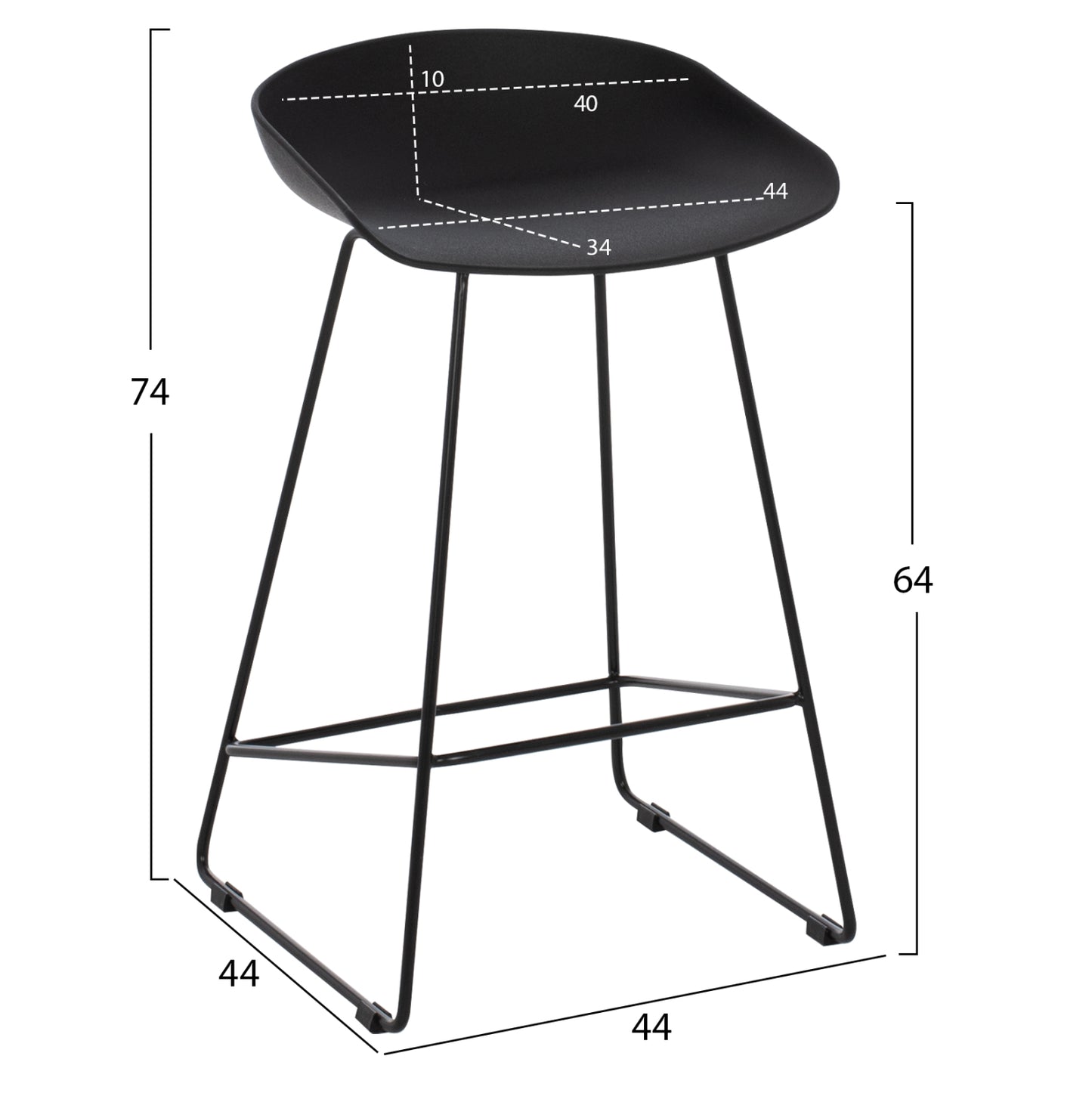 Bar Stool Hm9299.02, Black, Medium Height, 44x44x74