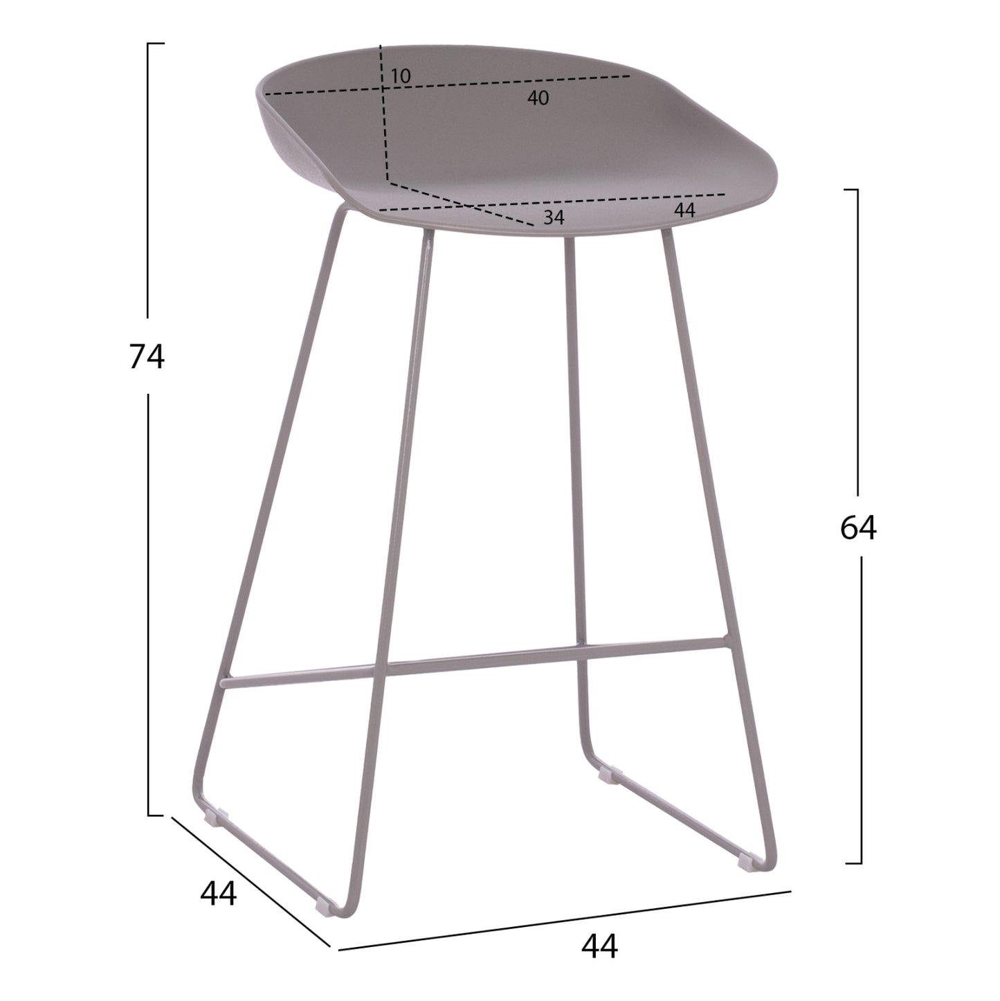 Bar Stool Hm9299.10, Grey, Medium Height, 44x44x74