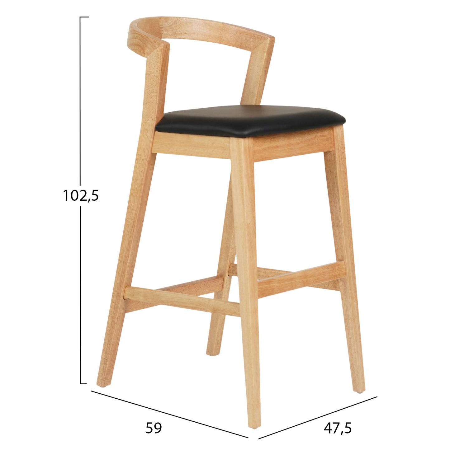 Bar Stool Nami Hm9952.01 Rubberwood In Oak-black Pu 47,5x59x102,5hcm.