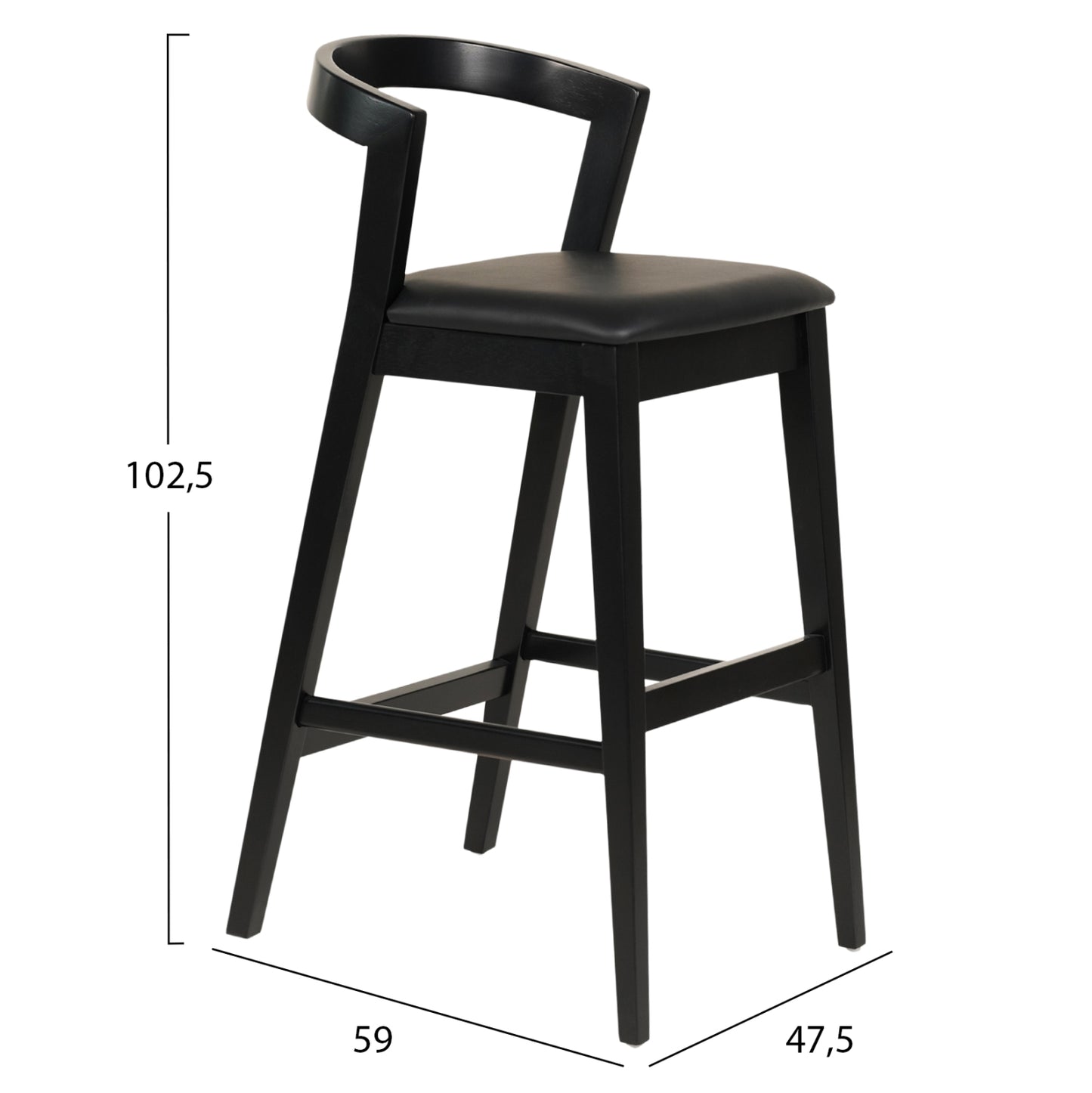 Bar Stool Nami Hm9952.02 Rubberwood & Pu-black 47,5x59x102,5hcm.