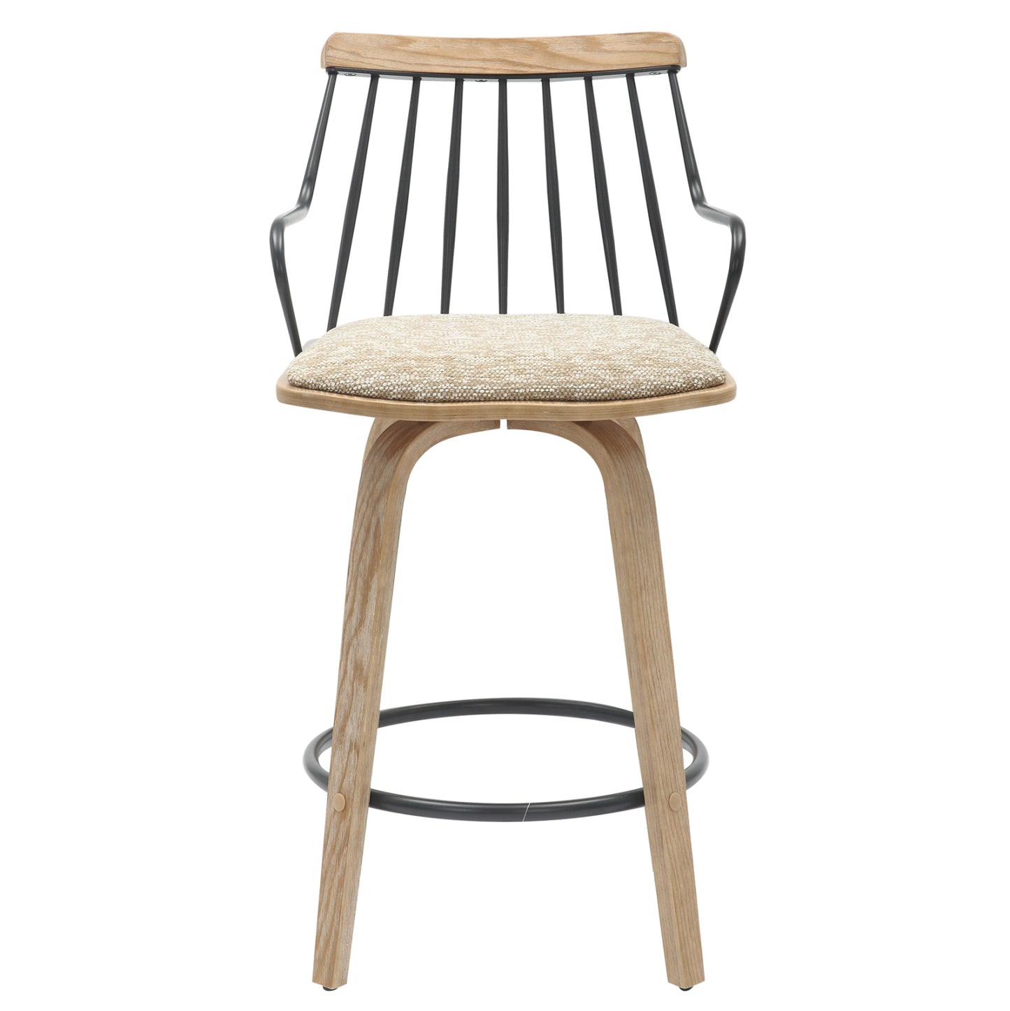 Bar Stool Judi Hm9985.01 Plywood In Whitewash-black Metal-beige Fabric 48x52x92hcm.