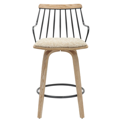 Bar Stool Judi Hm9985.01 Plywood In Whitewash-black Metal-beige Fabric 48x52x92hcm.