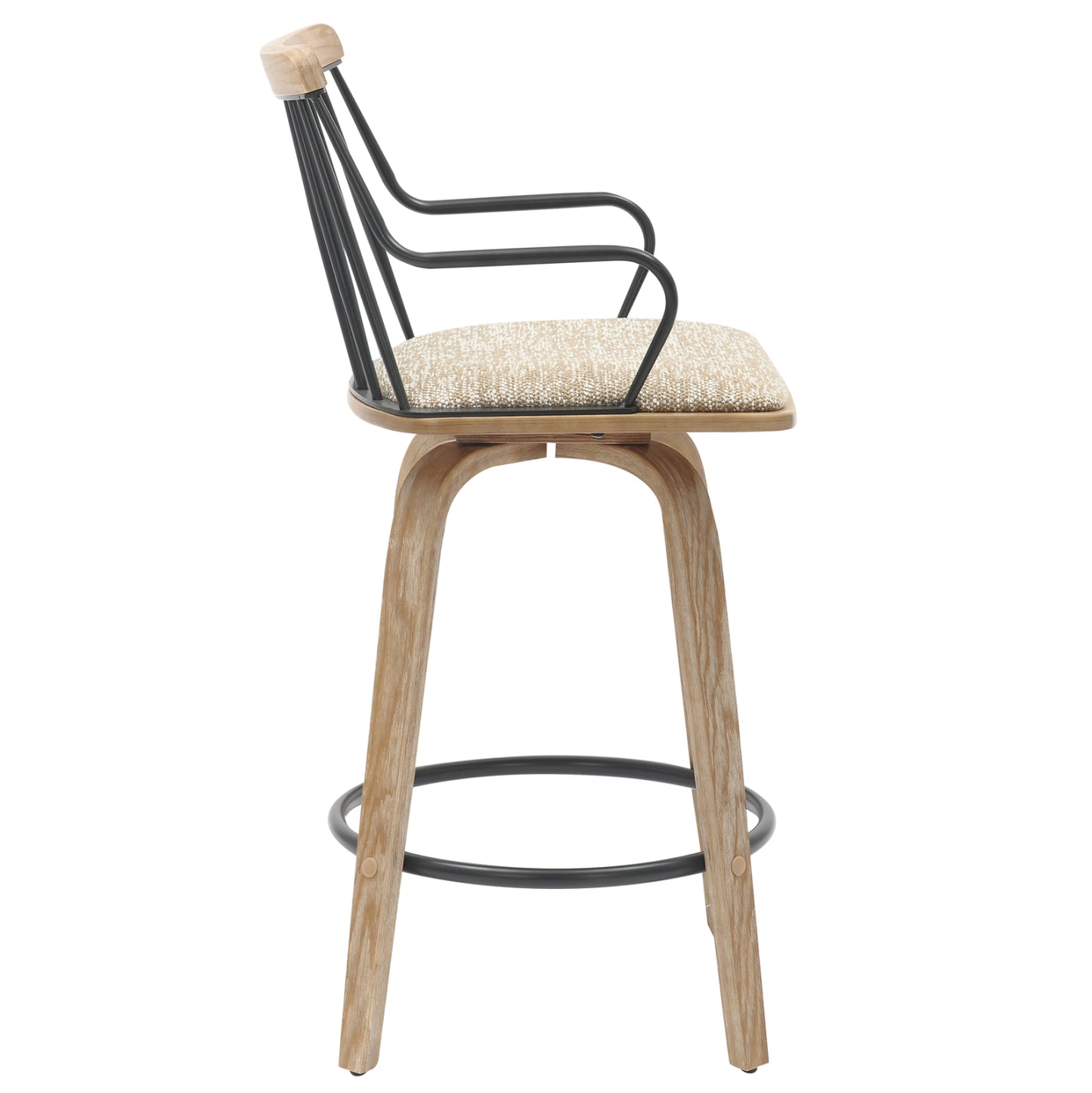 Bar Stool Judi Hm9985.01 Plywood In Whitewash-black Metal-beige Fabric 48x52x92hcm.