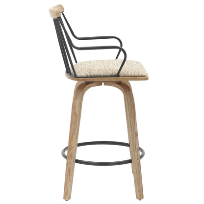 Bar Stool Judi Hm9985.01 Plywood In Whitewash-black Metal-beige Fabric 48x52x92hcm.