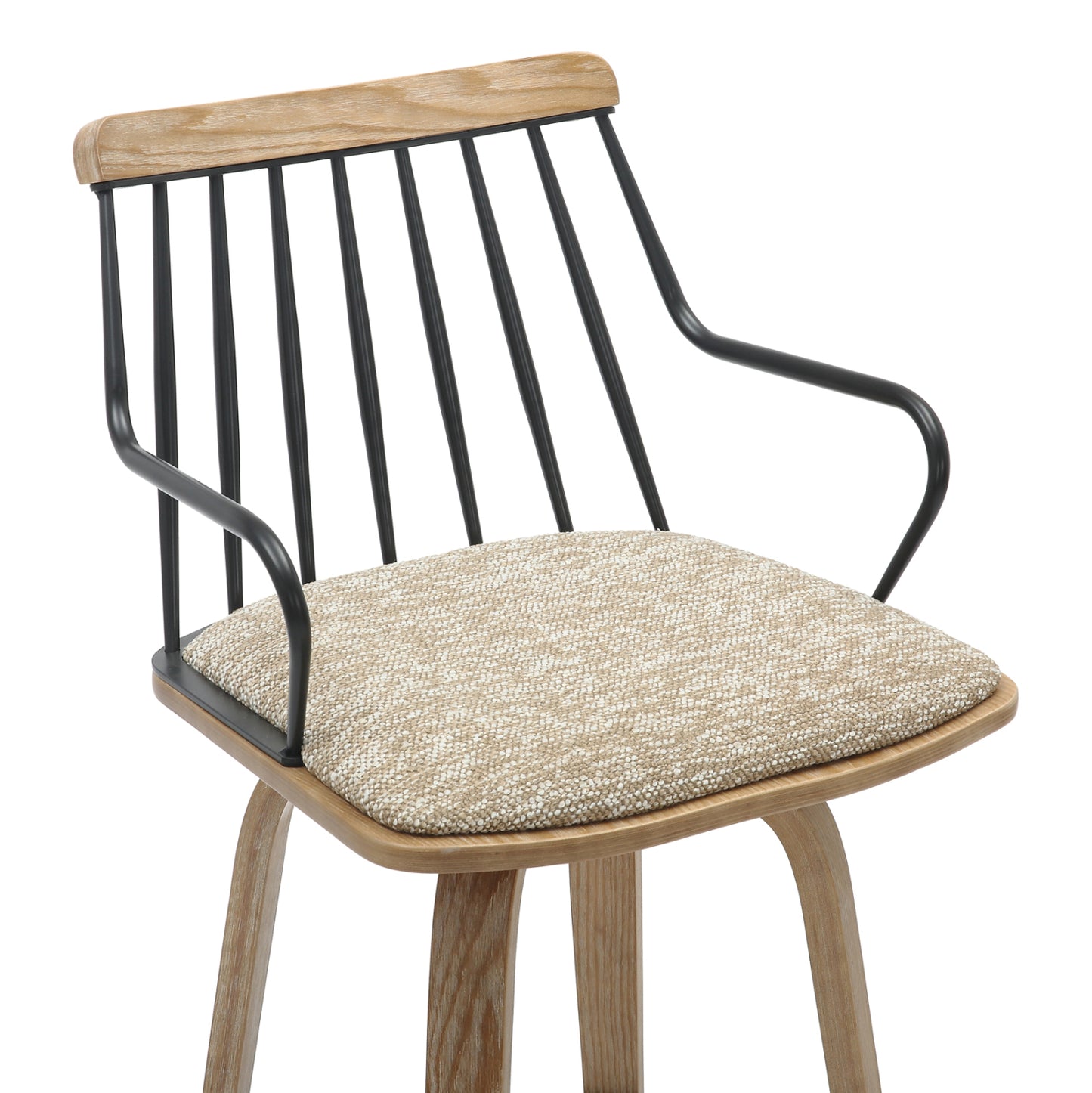 Bar Stool Judi Hm9985.01 Plywood In Whitewash-black Metal-beige Fabric 48x52x92hcm.