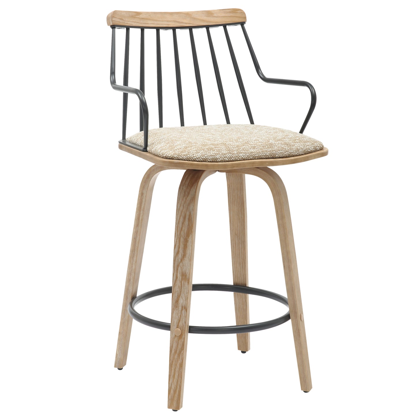 Bar Stool Judi Hm9985.01 Plywood In Whitewash-black Metal-beige Fabric 48x52x92hcm.