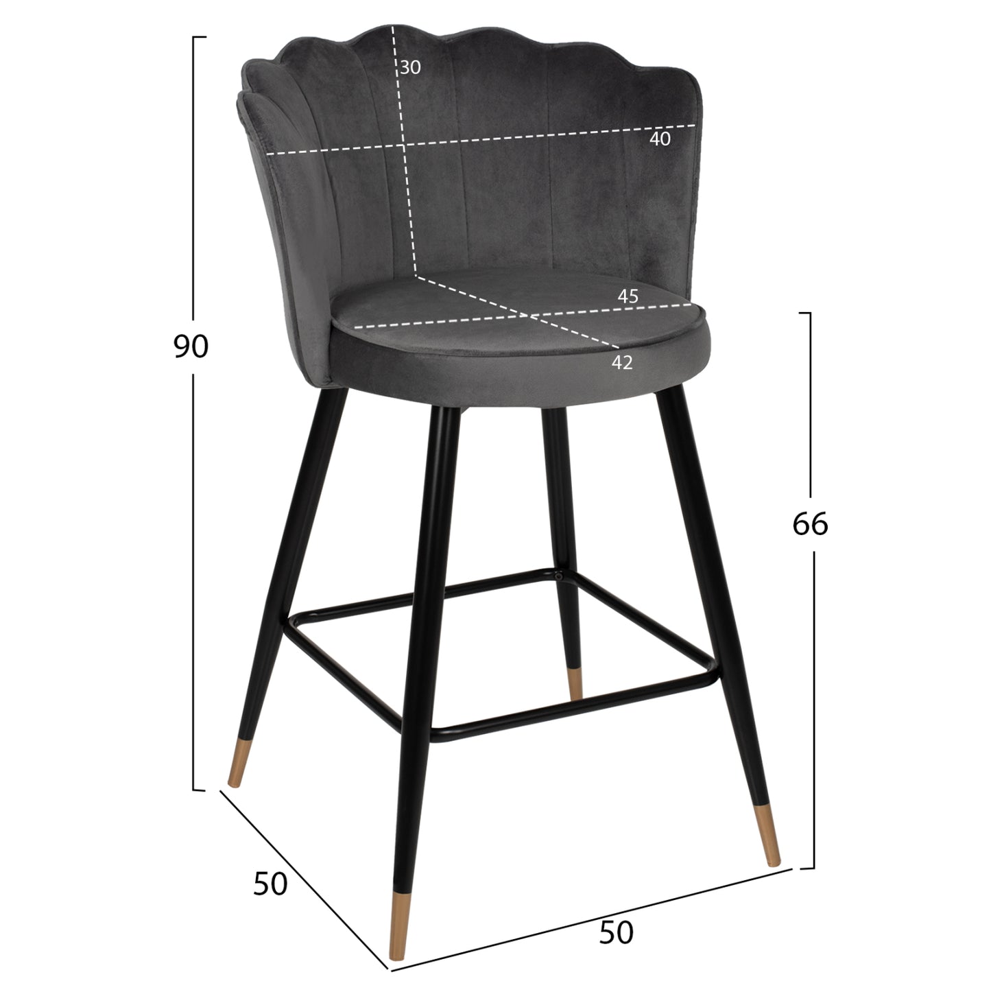 Bar Stool Vesna Hm8736.01 Grey Velvet Metal Frame In Black 50x50x90hcm.