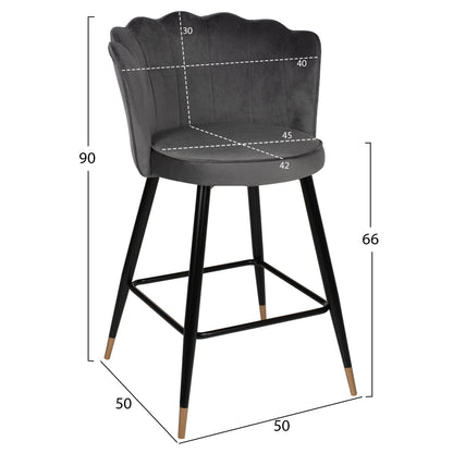 Bar Stool Vesna Hm8736.01 Grey Velvet Metal Frame In Black 50x50x90hcm.
