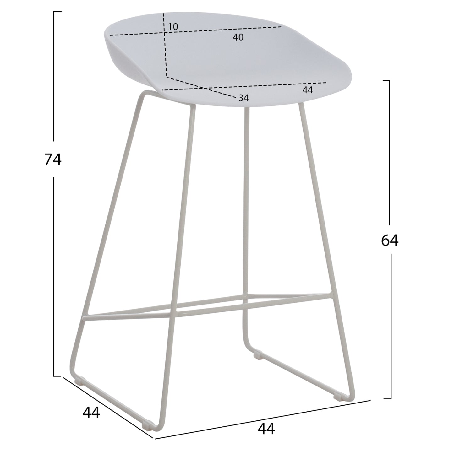 Bar Stool Hm9299.01, White, Medium Height, 44x44x74