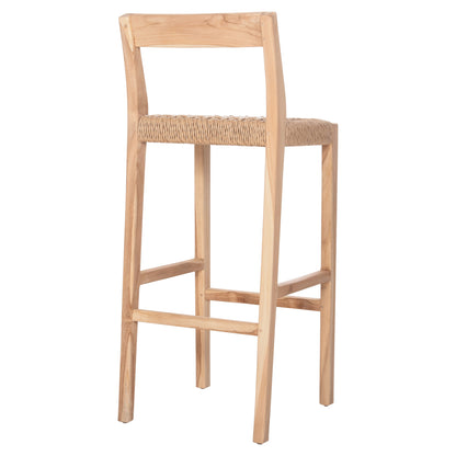 Bar Stool With Backrest Plered Hm6129 Teak Wood & Viro Rope 40x45x100hcm.