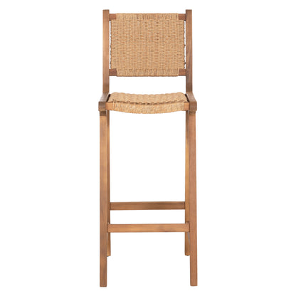 Bar Stool With Backrest Ruen Hm6515 Acacia Wood In Natural-twist Wicker 40x56x112.5hcm.
