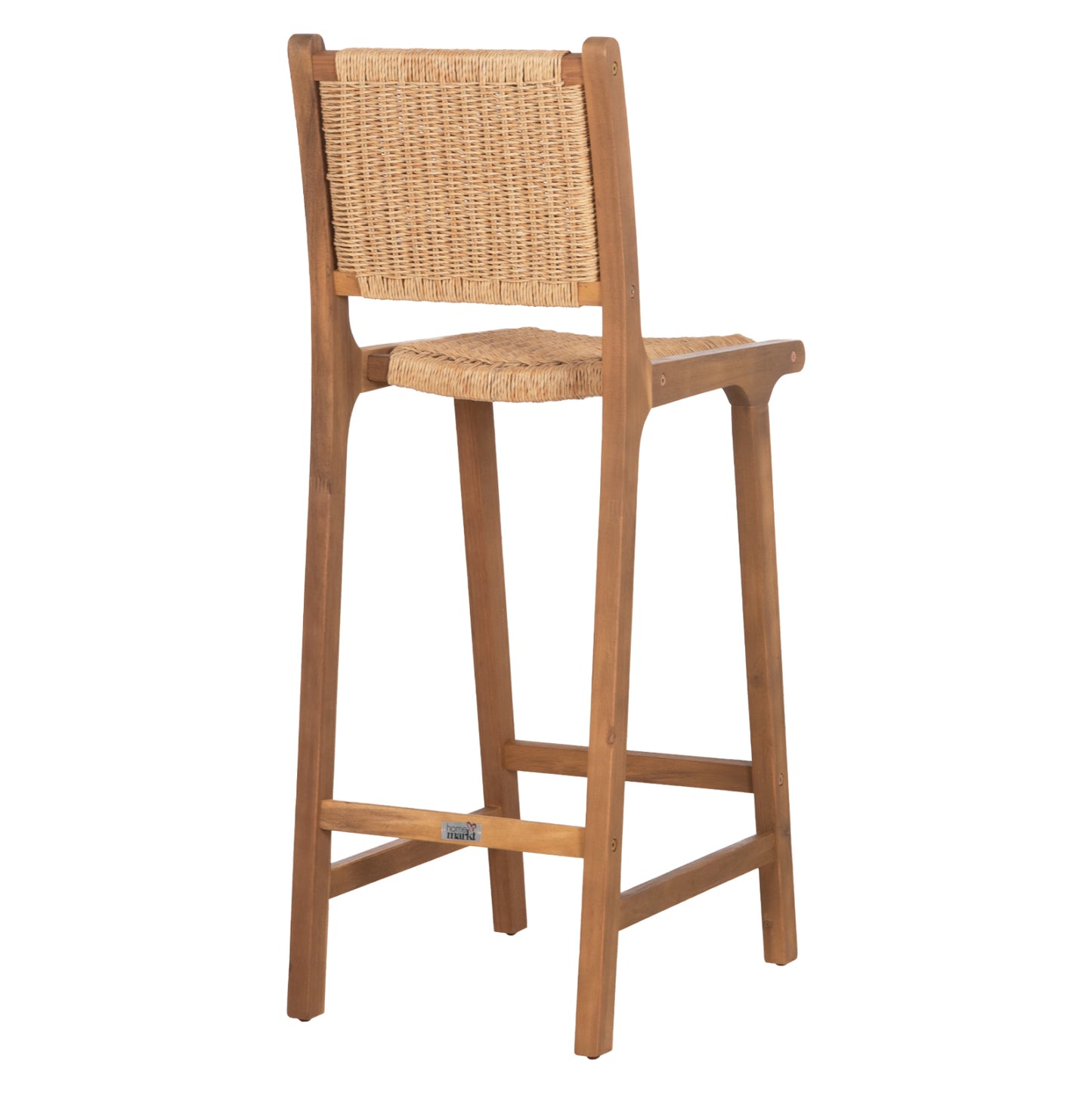 Bar Stool With Backrest Ruen Hm6515 Acacia Wood In Natural-twist Wicker 40x56x112.5hcm.