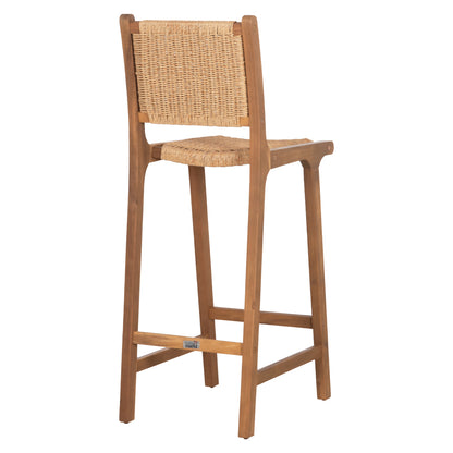 Bar Stool With Backrest Ruen Hm6515 Acacia Wood In Natural-twist Wicker 40x56x112.5hcm.
