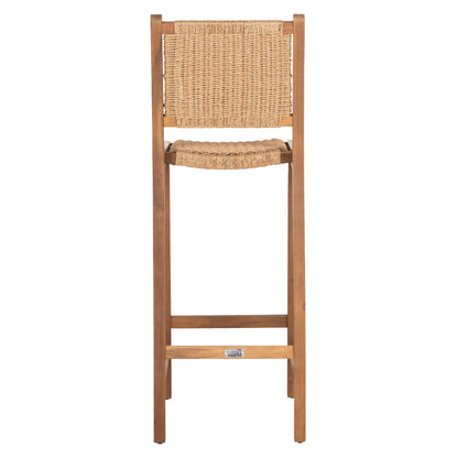 Bar Stool With Backrest Ruen Hm6515 Acacia Wood In Natural-twist Wicker 40x56x112.5hcm.