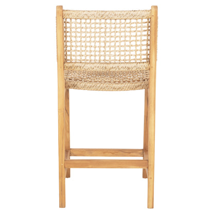 Bar Stool With Backrest Nesha Hm9381.11 Teak Wood & Viro Rope 46x48.5x96Η Cm.