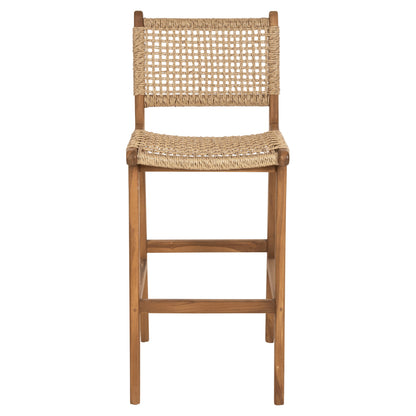 Bar Stool With Backrest Nesha Hm9788 Teak Wood In Natural-beige Rope 45x57x110hcm.