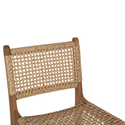 Bar Stool With Backrest Nesha Hm9788 Teak Wood In Natural-beige Rope 45x57x110hcm.
