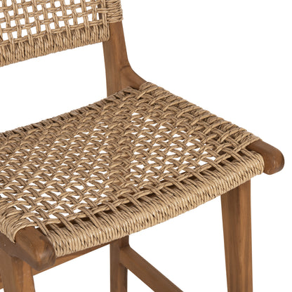 Bar Stool With Backrest Nesha Hm9788 Teak Wood In Natural-beige Rope 45x57x110hcm.