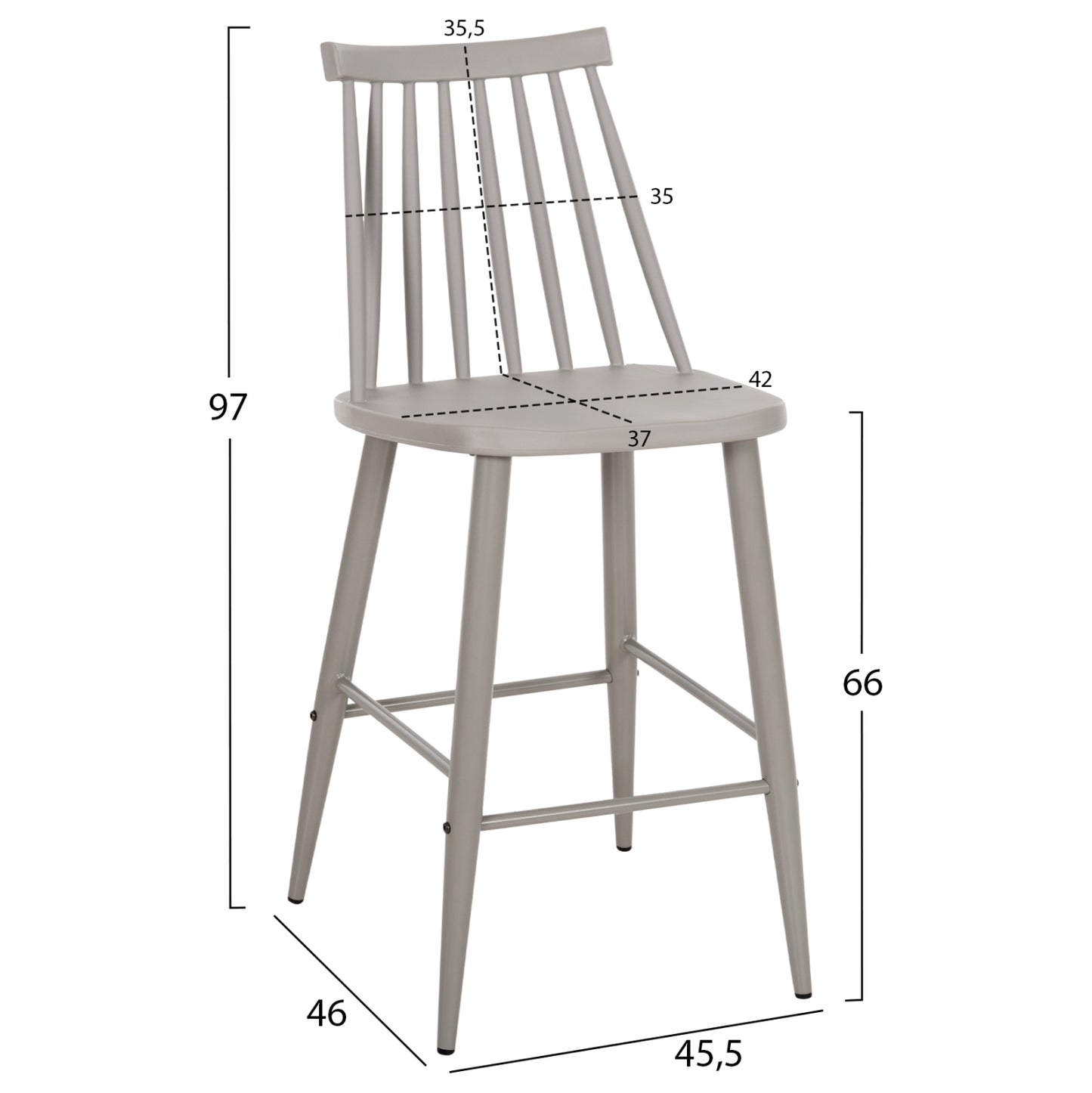 Bar Stool Medium Height Vanessa Hm9300.20 Polypropylene & Metal-grey 45,5x46x97hcm.