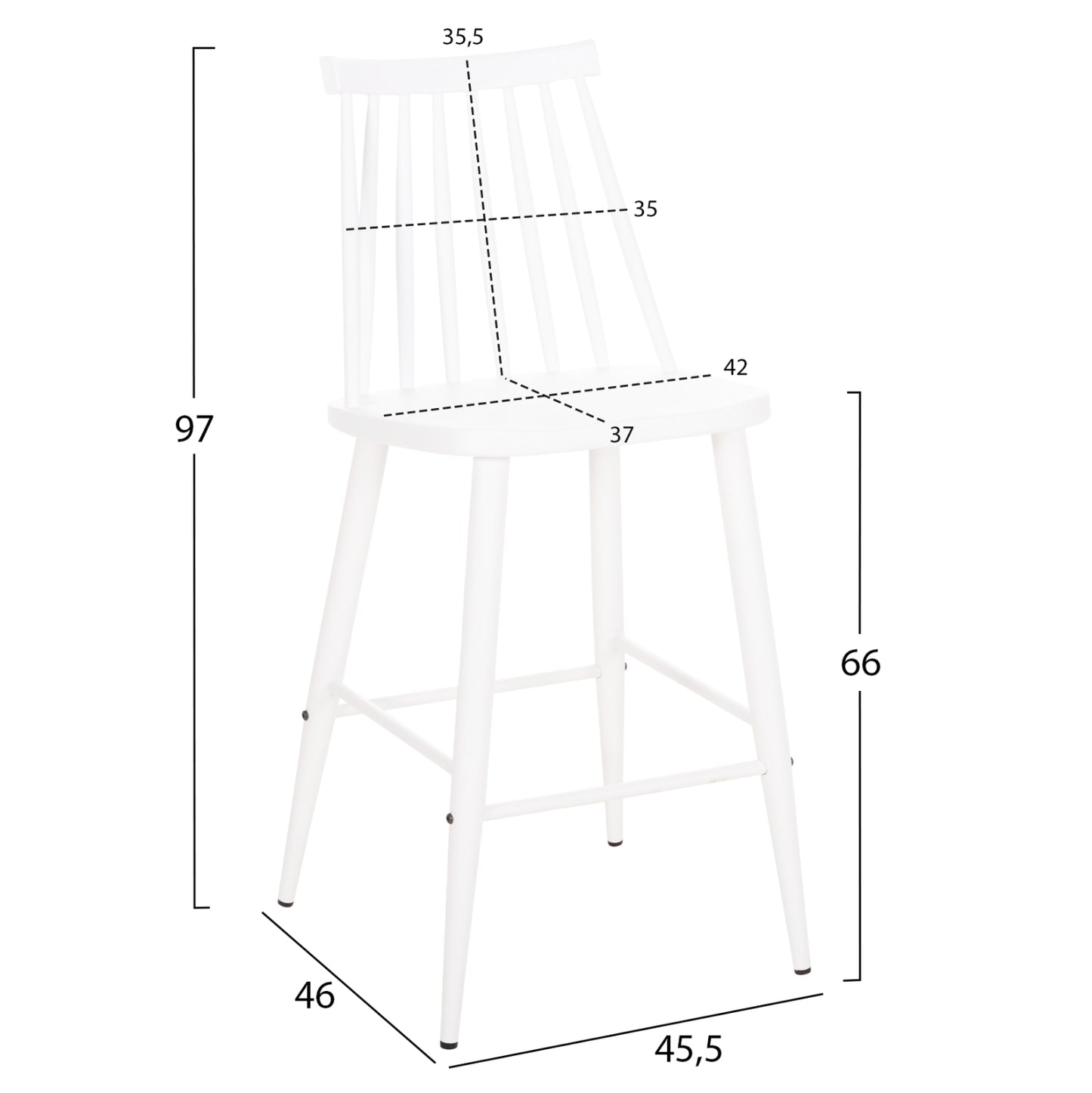 Bar Stool Medium Height Vanessa Hm9300.11 Polypropylene & Metal-white 45,5x46x97hcm.