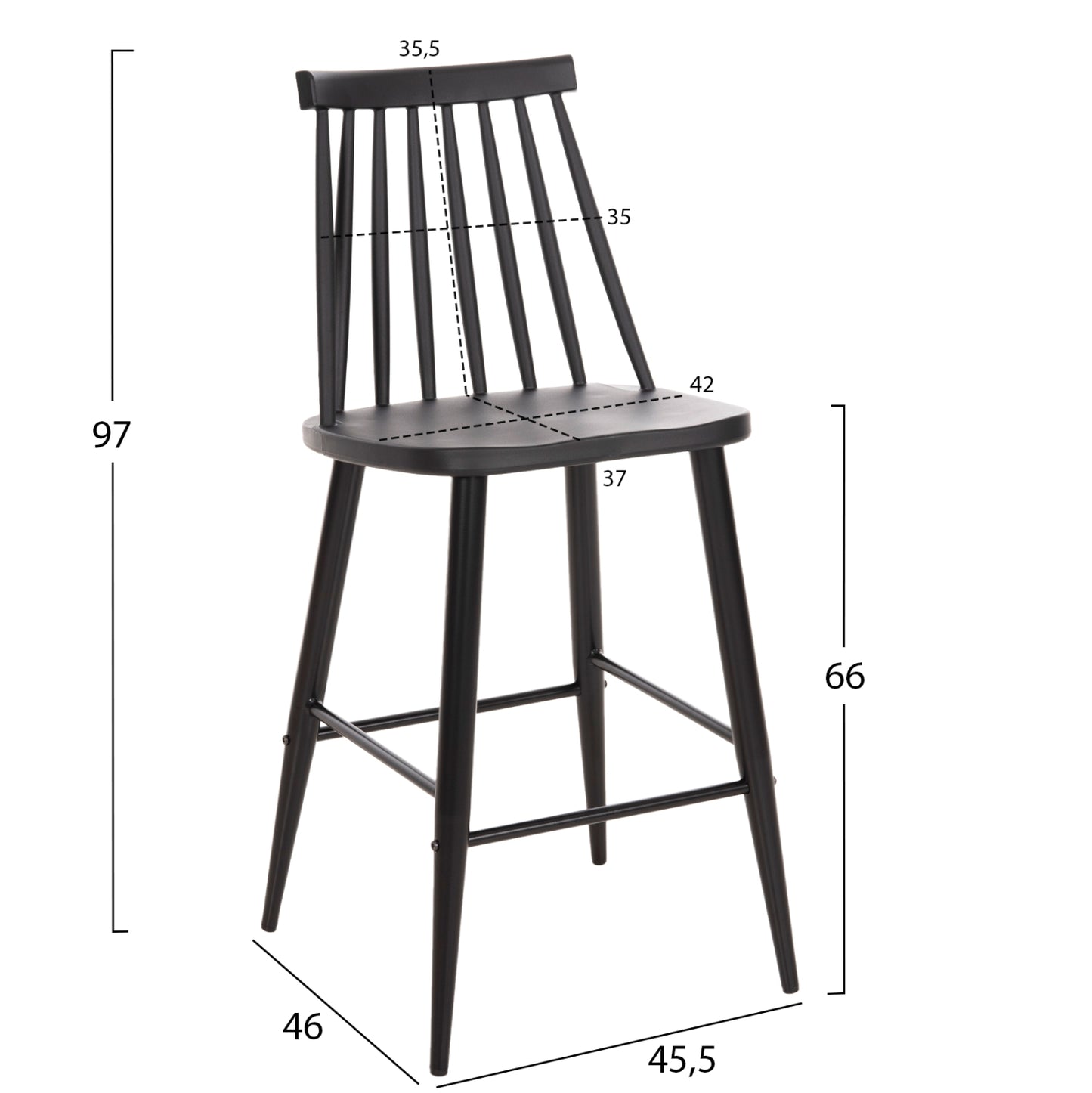 Bar Stool Medium Height Vanessa Hm9300.12 Polypropylene & Metal-black 45,5x46x97hcm.