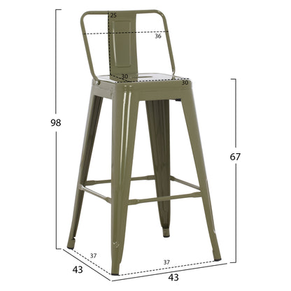 Bar Stool Medium Height Melita-pro Hm8574.43 Metal In Dark Olive Green 43x43x88hcm.