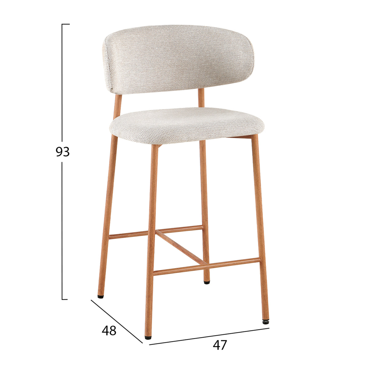 Bar Stool Med.height Kimo Hm18462.05 Beige Fabric--metal Legs In Wood Grain Look 47x48x93hcm