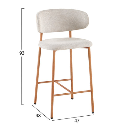 Bar Stool Med.height Kimo Hm18462.05 Beige Fabric--metal Legs In Wood Grain Look 47x48x93hcm