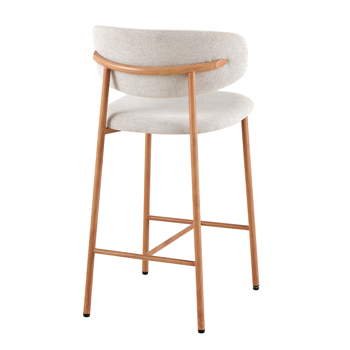 Bar Stool Med.height Kimo Hm18462.05 Beige Fabric--metal Legs In Wood Grain Look 47x48x93hcm