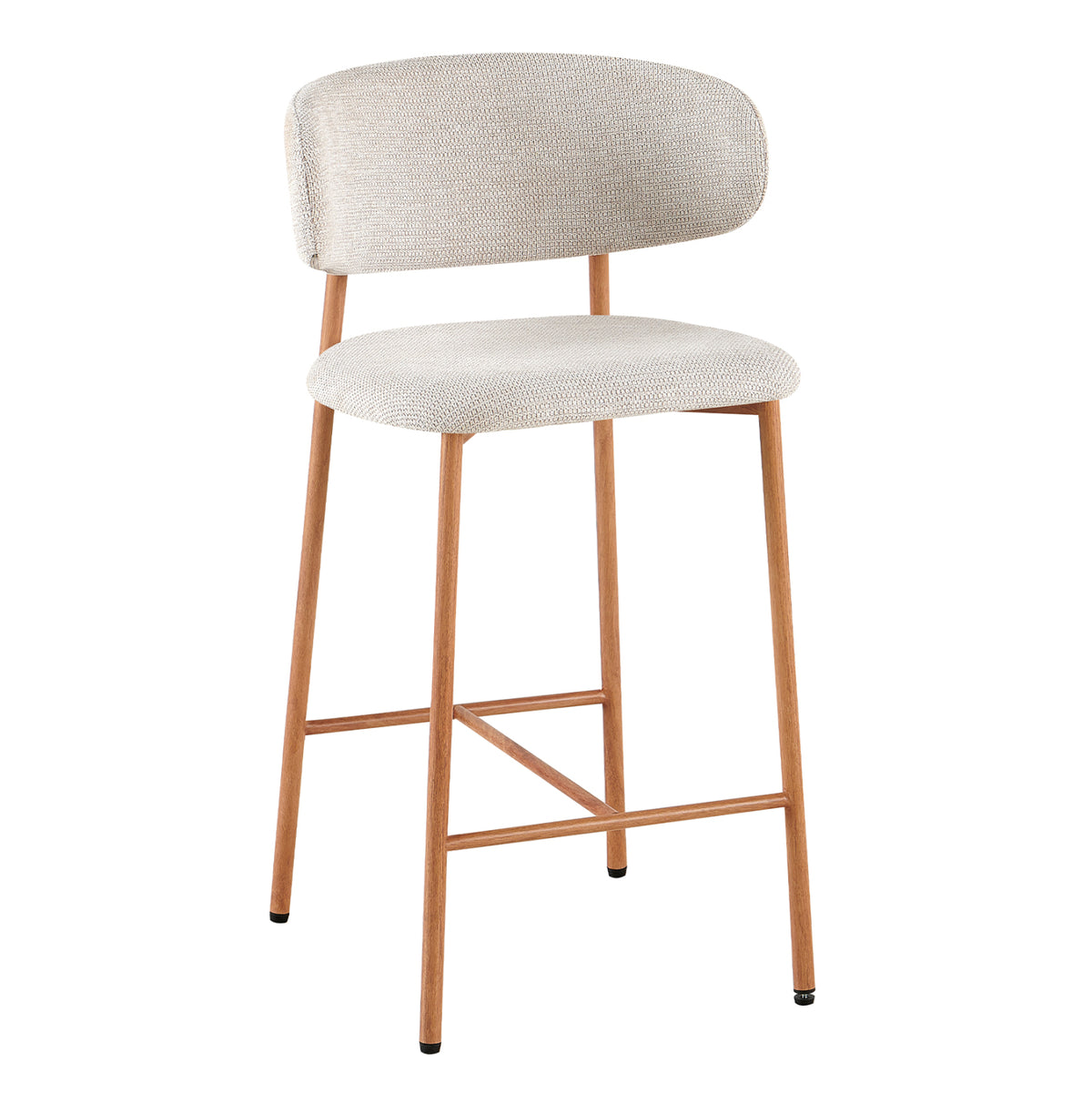 Bar Stool Med.height Kimo Hm18462.05 Beige Fabric--metal Legs In Wood Grain Look 47x48x93hcm
