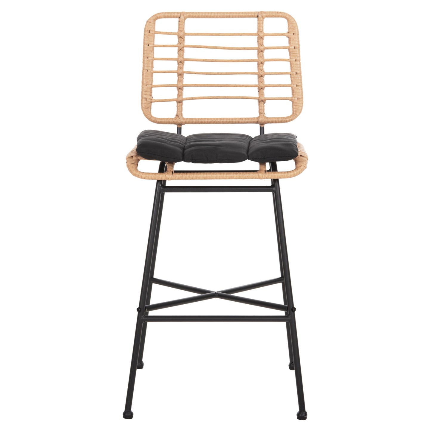 Bar Stool Medium Height Allegra Hm5709.11 Metal&cushion Black-wicker Beige 46x46x99hcm.