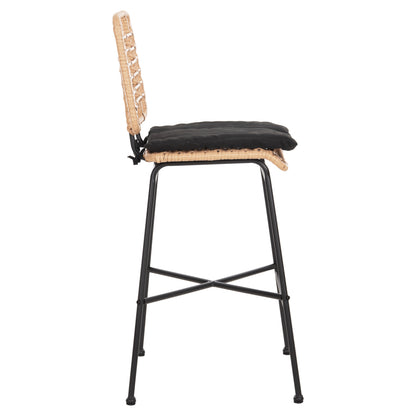 Bar Stool Medium Height Allegra Hm5709.11 Metal&cushion Black-wicker Beige 46x46x99hcm.
