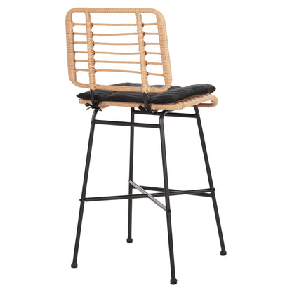 Bar Stool Medium Height Allegra Hm5709.11 Metal&cushion Black-wicker Beige 46x46x99hcm.